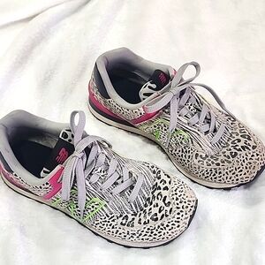 New Balance Leopard Print Sneakers with Pink and Green